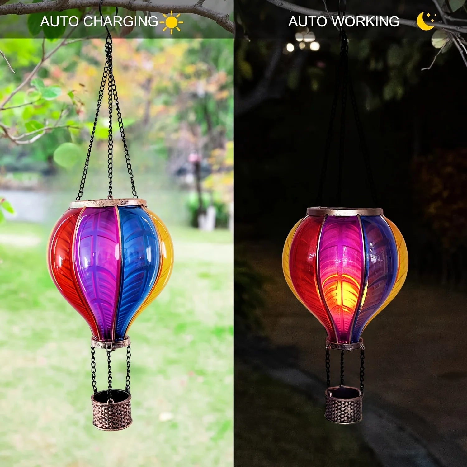 Solar Hot Balloon Outdoor LED Flame Appearance Hanging Lantern Decorative Light For Patio Garden Porch Yard