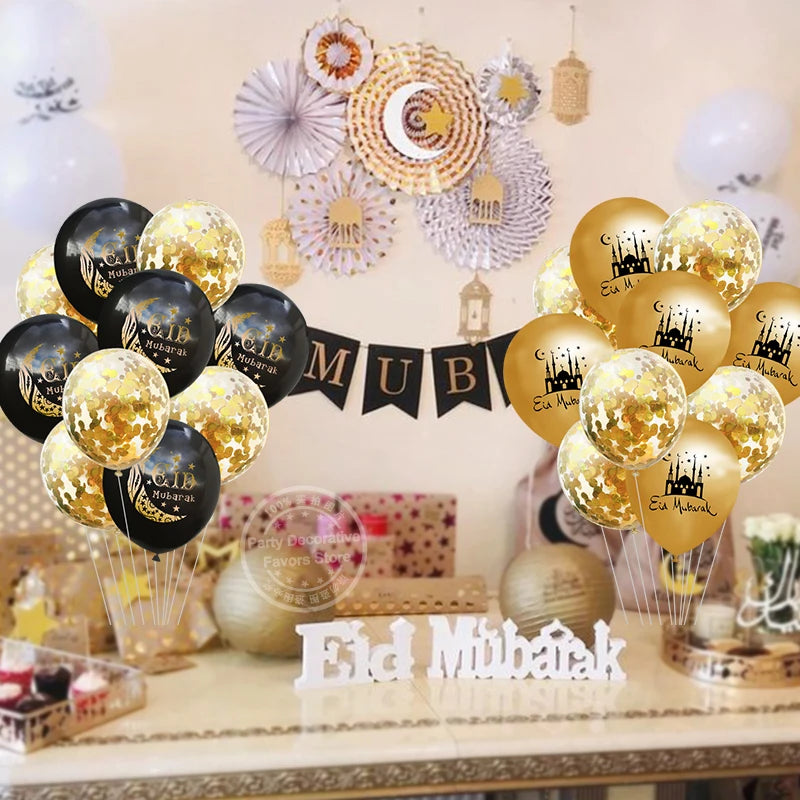 10Pcs Eid Mubarak Latex Balloon | Ramadan Kareem Decoration | Air Globos Ramadan Mubarak | Muslim Islamic Festival Party Supplies - Glamour Touch