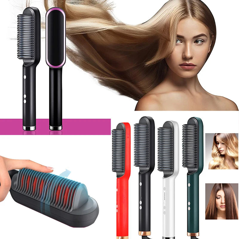 Home Use Professional Electric Flat Iron | LCD Display Fast Ceramic Multi-function Hair Straightening Brush - Glamour Touch