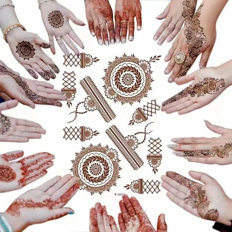 Maroon Henna Tattoo Stickers for Hand | Brown Henna Instant Tattoo for Women | Body Art | Waterproof Temporary Tattoo - Glamour Touch