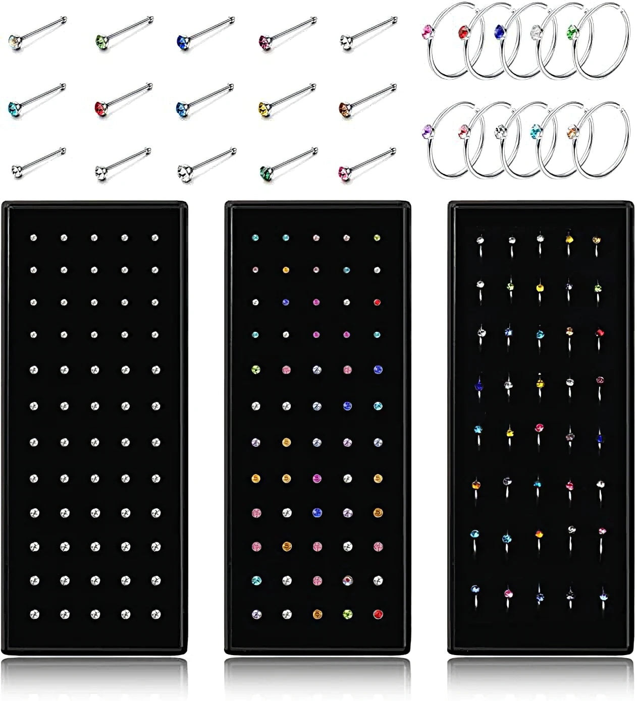 40-60 Pcs/set Fashion Crystal C Shape Nose Ring | Stainless Steel Multicolour Bend Nose Stud for Women | Piercing - Glamour Touch