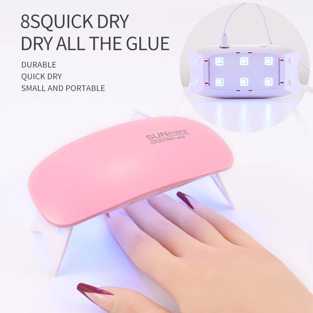 6W Mini Pink White Nail Dryer Machine | Portable LED UV Manicure Lamp For Drying Polish Varnish Cured Manicure with USB Cable