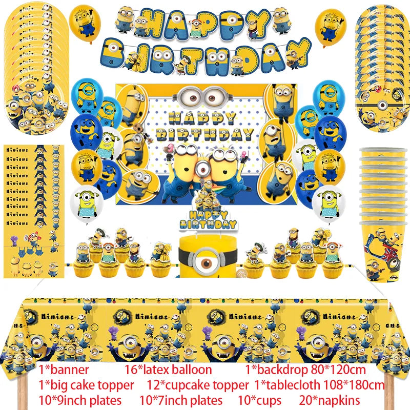 Cartoon Minions Kids Birthday Party Decoration | Latex Foil Balloons | Yellow Paper Cup Plate | Party Supplies | Disposable Tableware - Glamour Touch