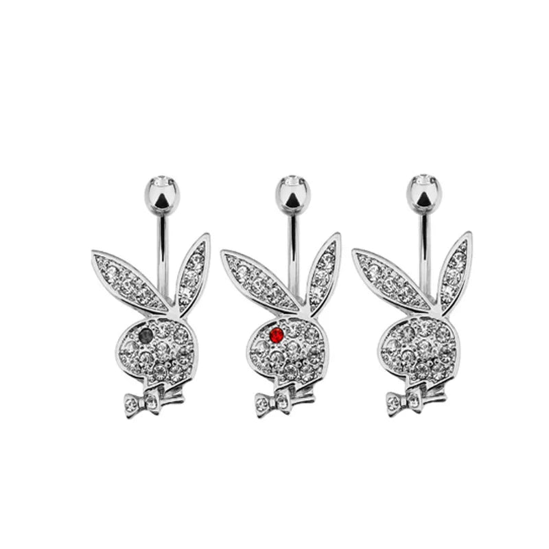 Belly Button Rings | Bunny Navel rings | Gold colour Rabbit Belly Rings for Women | Gem stone Pink Bunny | Belly Piercing Ring - Glamour Touch