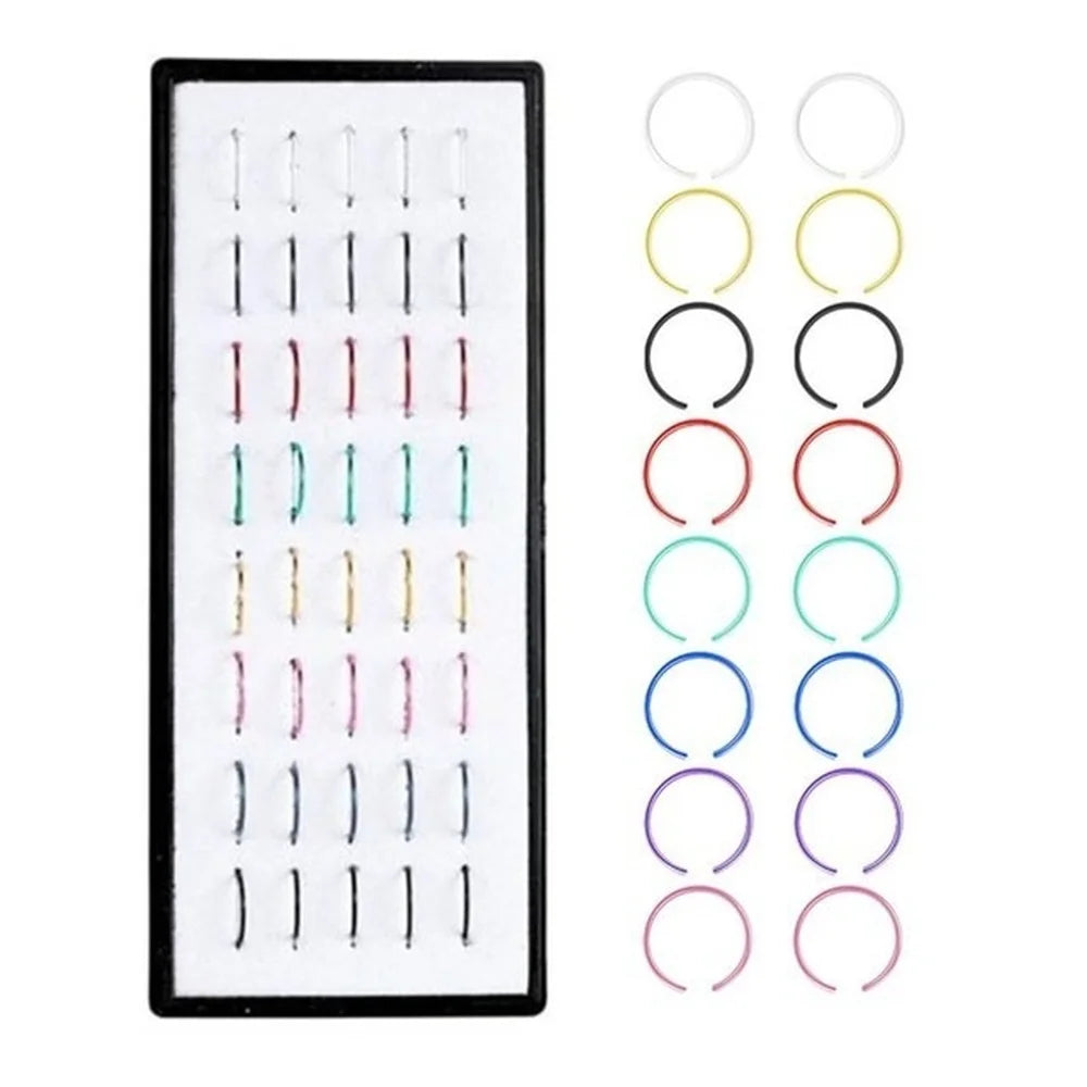 40-60 Pcs/set Fashion Crystal C Shape Nose Ring | Stainless Steel Multicolour Bend Nose Stud for Women | Piercing - Glamour Touch