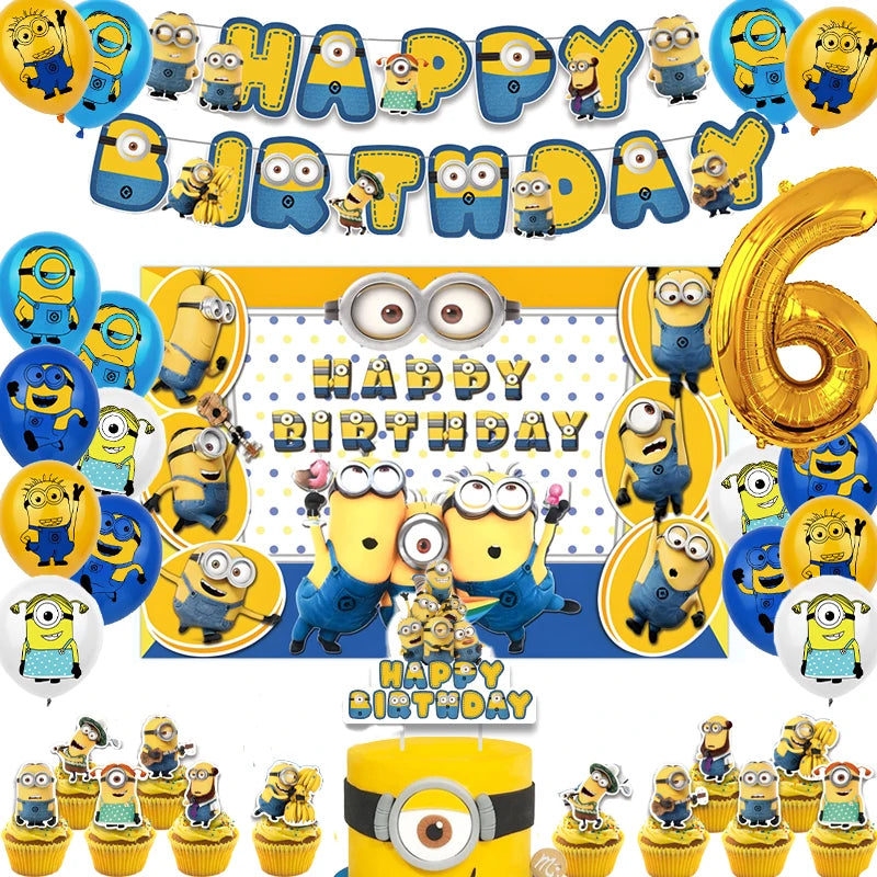 Cartoon Minions Kids Birthday Party Decoration | Latex Foil Balloons | Yellow Paper Cup Plate | Party Supplies | Disposable Tableware - Glamour Touch