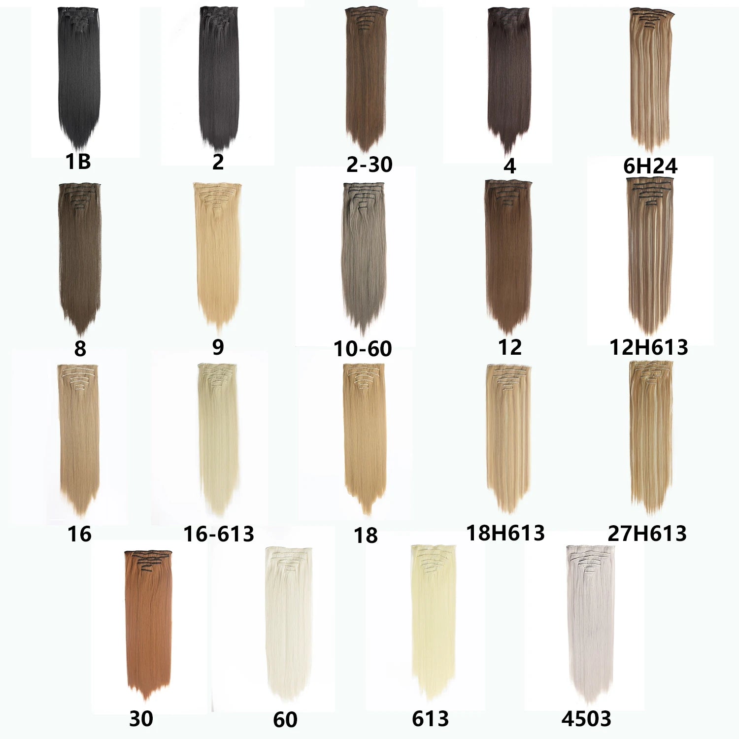 Long Straight Synthetic 16 Clips In Hair Extensions | 7 Pcs/Set High Temperature Fiber | Black Brown Blonde Hairpiece For Women - Glamour Touch