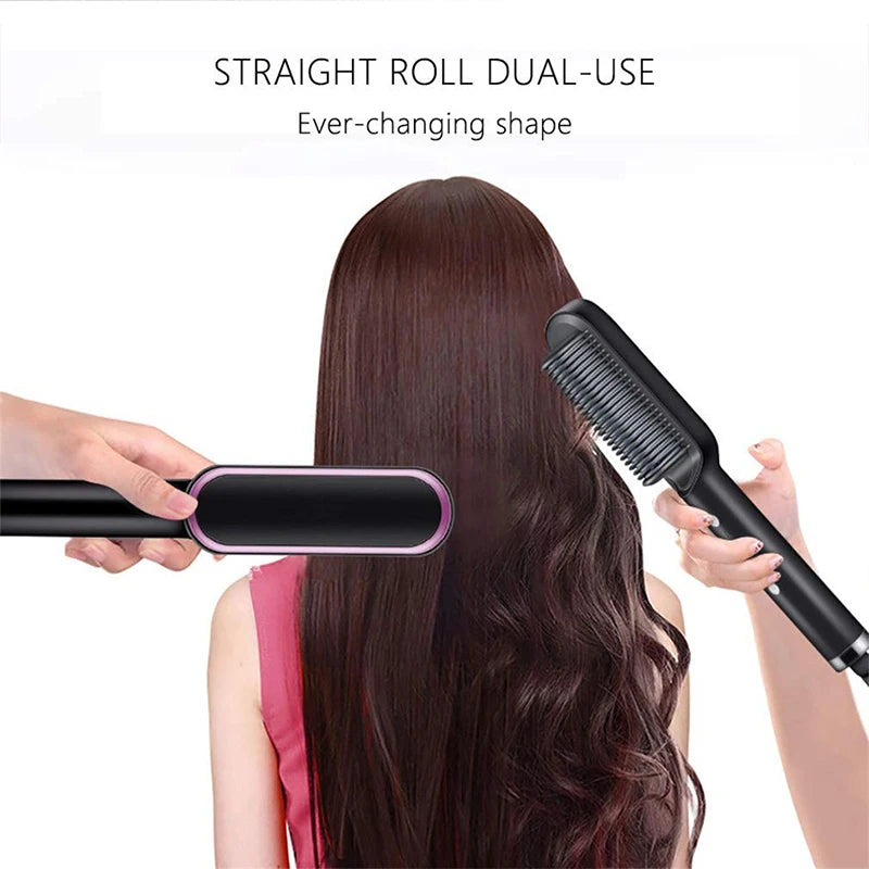 Home Use Professional Electric Flat Iron | LCD Display Fast Ceramic Multi-function Hair Straightening Brush - Glamour Touch