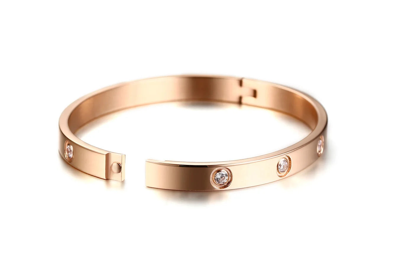 New Design Gold Colour Zircon And Cross Nut Nail Bracelet & Bangle For Woman | Stainless Steel Screw Brand Jewellery - Glamour Touch