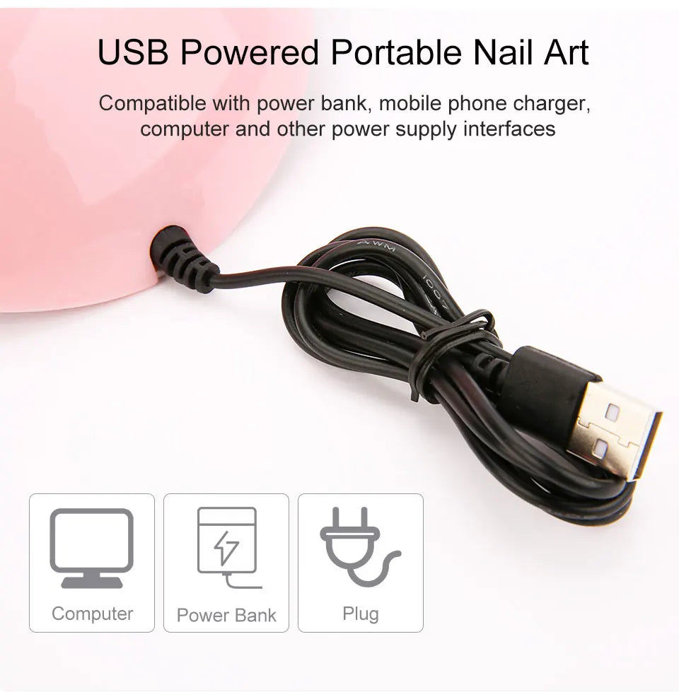 Nail Dryer Machine | Portable USB Cable Home Use Nail Lamp For Drying Curing Nails | Varnish with 18pcs Beads UV LED Lamp