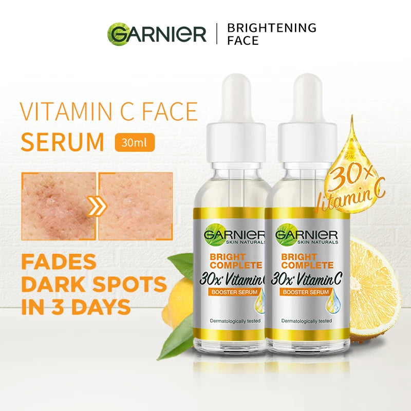 Garnier Bright Complete 30x Vitamin C Niacinamide Booster Serum | Whitening Skin Tone Essence | Fade Acne Marks | Beauty Products 30ml - Glamour Touch