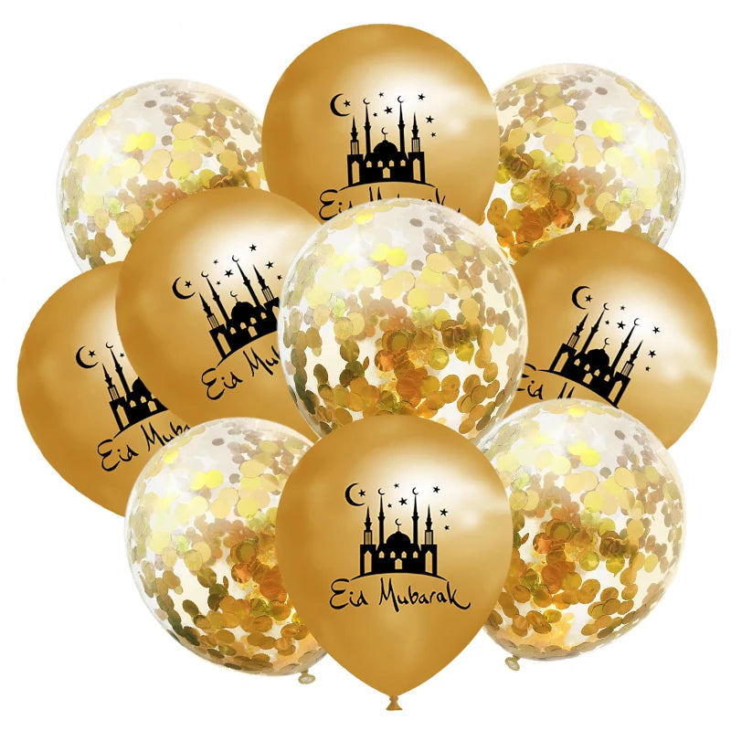 10Pcs Eid Mubarak Latex Balloon | Ramadan Kareem Decoration | Air Globos Ramadan Mubarak | Muslim Islamic Festival Party Supplies - Glamour Touch