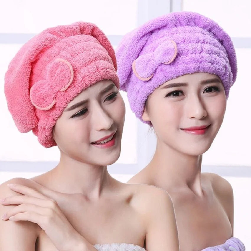 Microfiber Quick Hair Drying Bath Towel | Spa Bowknot Wrap | Towel Cap | Bathroom Accessories | Bonnets For Women | Designer Shower Cap - Glamour Touch