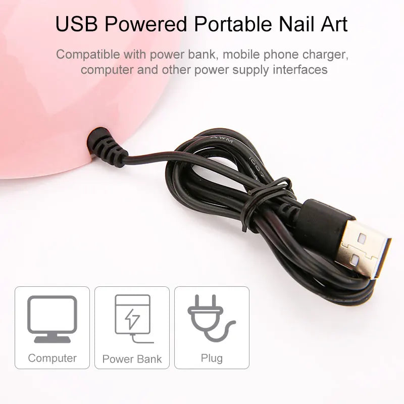 Nail Dryer Machine | Portable USB Cable Home Use Nail Lamp For Drying Curing Nails | Varnish with 18pcs Beads UV LED Lamp