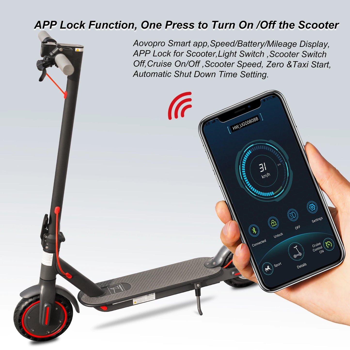 AOVOPRO 7.8-10.5AH Electric Scooter | 350W 31KM/H Foldable Electric Kick Scooter | 8.5 Inch APP Smart E-scooter for Adults - Glamour Touch