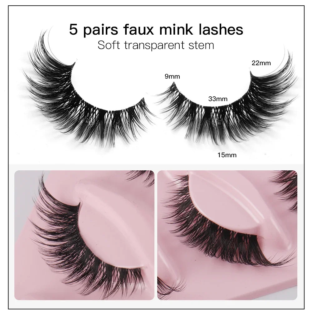 5 Pairs 3D Cat Eye Lashes | Fox Eye Fluffy Soft Natural Mink False Eyelashes | Faux Makeup Fake Eyelash | Manga Lashes - Glamour Touch