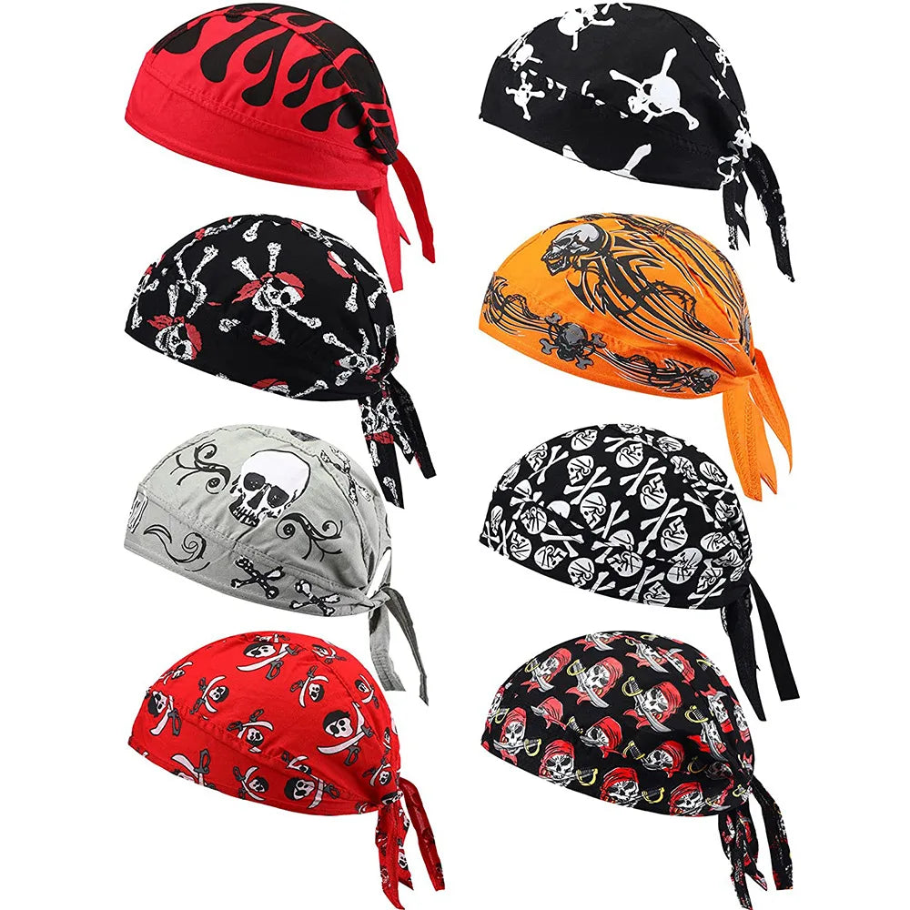 Cycling Skull Pirate Cap | Hat | Bandana | Head Wrap | Breathable Helmet Liner | Anti Sweat UV Sport Headband | Scarf for Men and Women - Glamour Touch