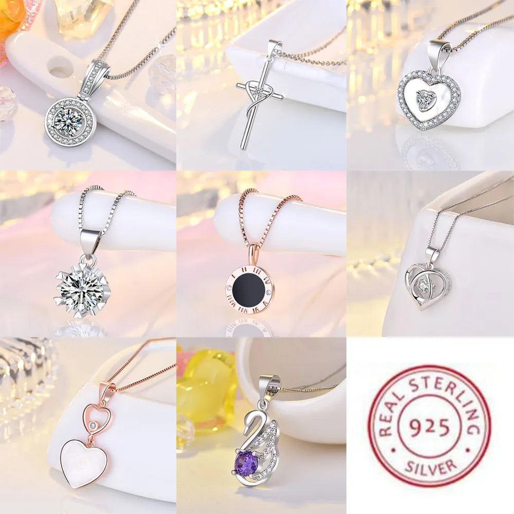 New 925 Sterling Silver Necklace Pendant AAA Zircon For Women Fashion Clavicle Chain Necklaces Wedding Party Jewelry Gift - Glamour Touch