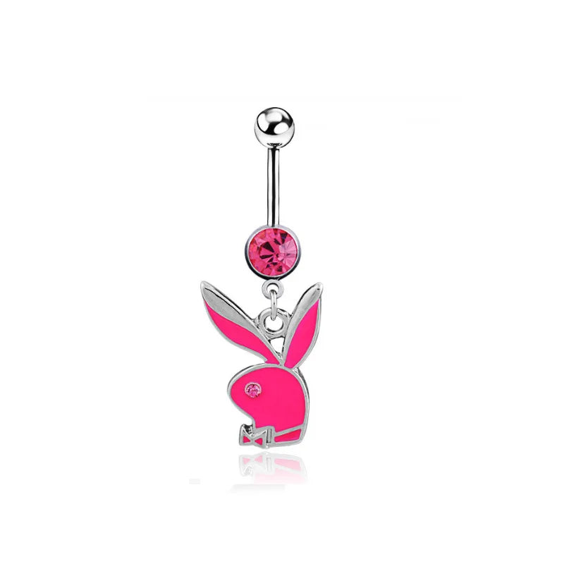 Belly Button Rings | Bunny Navel rings | Gold colour Rabbit Belly Rings for Women | Gem stone Pink Bunny | Belly Piercing Ring - Glamour Touch