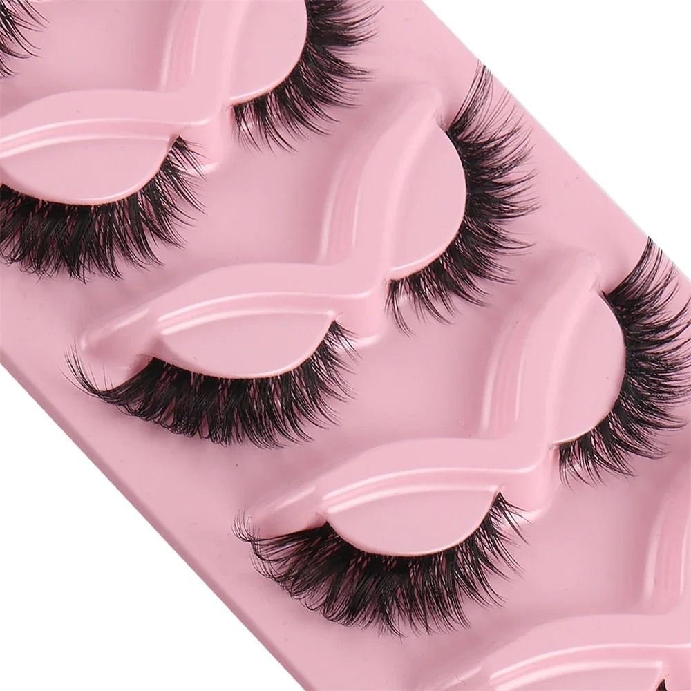 5 Pairs 3D Cat Eye Lashes | Fox Eye Fluffy Soft Natural Mink False Eyelashes | Faux Makeup Fake Eyelash | Manga Lashes