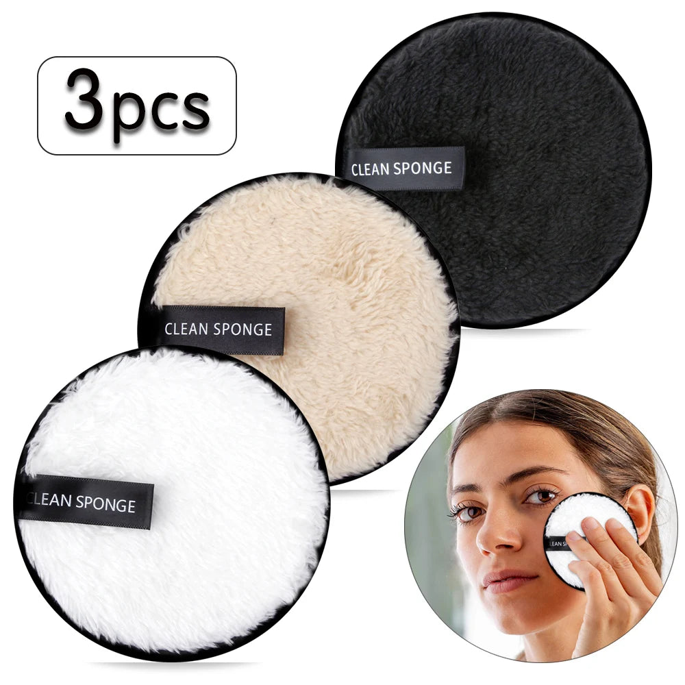 3 Pcs Reusable Washable Make Up Towel | Makeup Remover Pads | Cotton Wipes Microfiber Cosmetics | Face Cleansing Sponge | Skin Care Tools - Glamour Touch