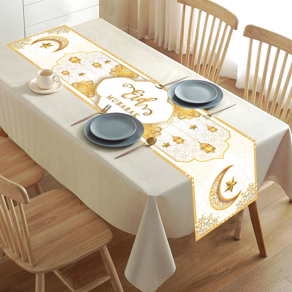 Eid Mubarak Tablecloth | Dinner Table Runner Aid | Islamic Muslim Party Supplies | Ramadan Kareem Ramadan Decoration For Home 2024 - Glamour Touch