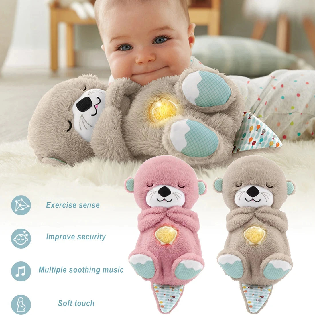 Breathing Bear Baby Soothing Otter Plush Toy Baby Kids Soothing Sleeping Companion Toy Gift