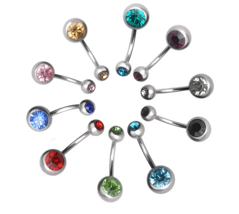 10 pcs/set Piercing Navel | Surgical Steel Single Crystal Rhinestone Belly Button Rings | Navel Piercing |Ombligo 5/8mm Ball - Glamour Touch