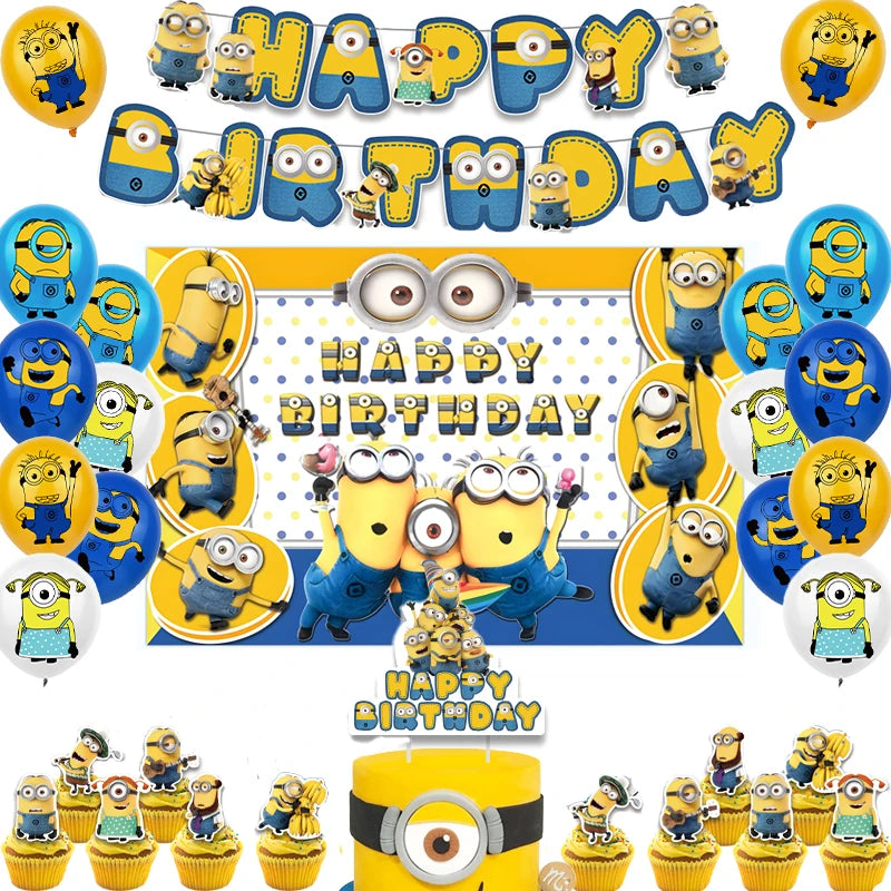 Cartoon Minions Kids Birthday Party Decoration | Latex Foil Balloons | Yellow Paper Cup Plate | Party Supplies | Disposable Tableware - Glamour Touch