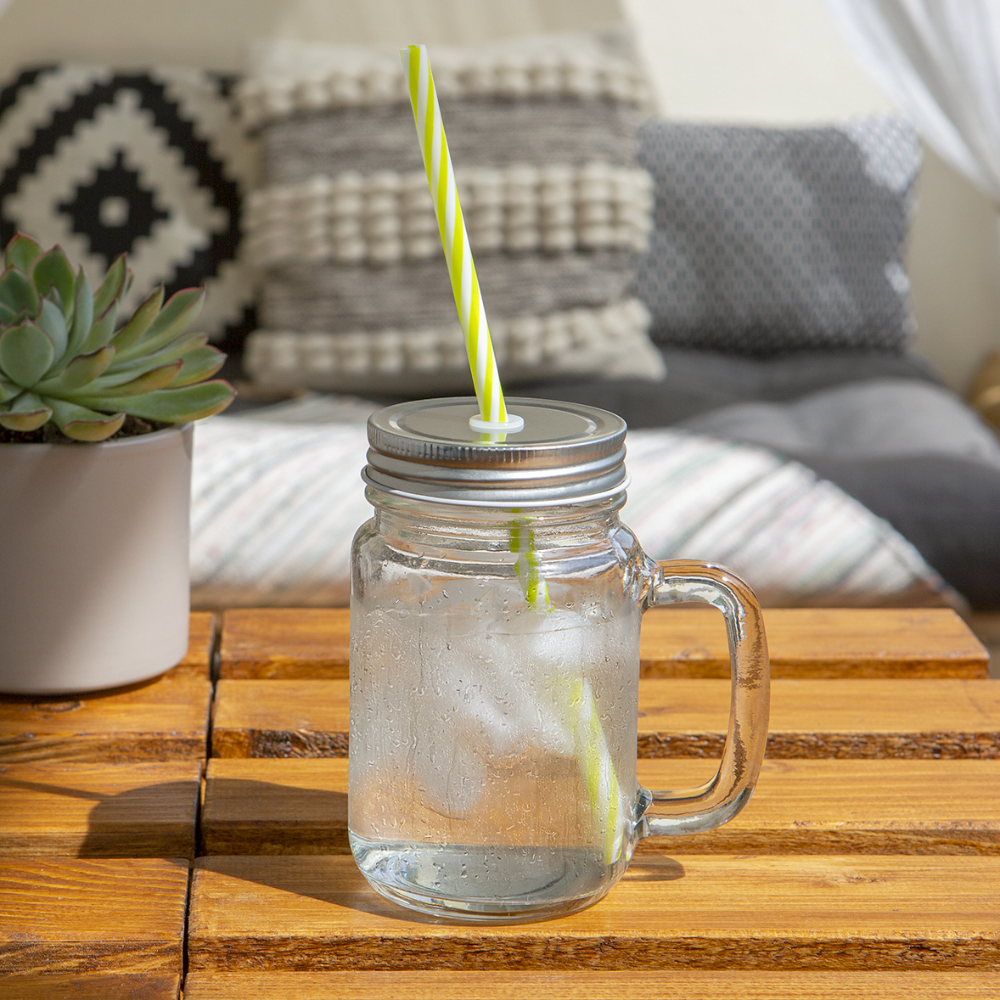 Glass jar with handle and screw cap - clear